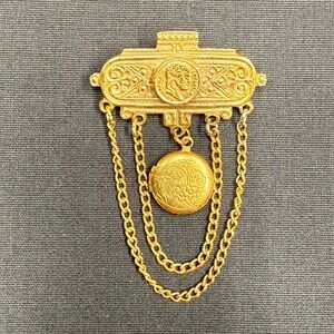 VTG Victorian Revival Chatelaine
Brooch Gold Tone Multi Chain
Dangle Locket Pin